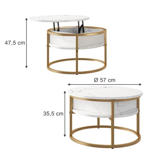 Table Basse Marlo, Blanc/Doré, 57x57cm