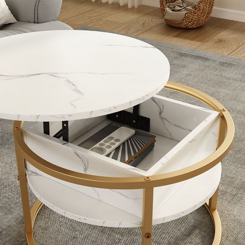 Table Basse Marlo, Blanc/Doré, 57x57cm