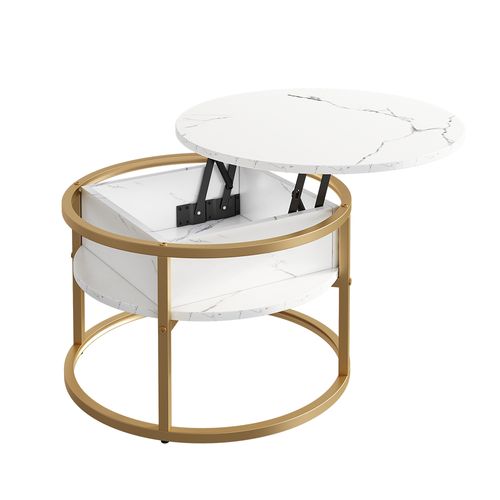 Table Basse Marlo, Blanc/Doré, 57x57cm