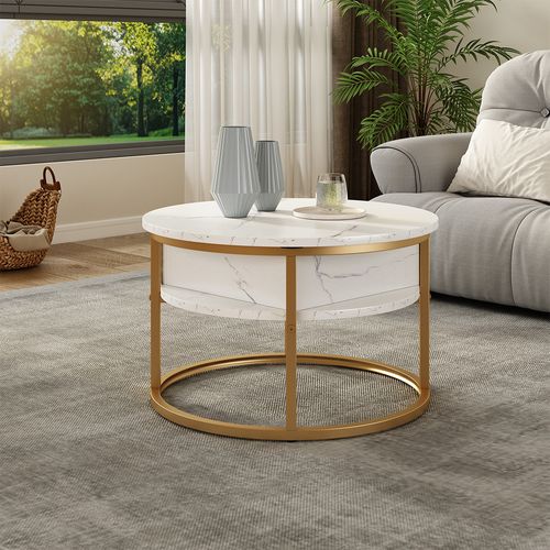 Table Basse Marlo, Blanc/Doré, 57x57cm