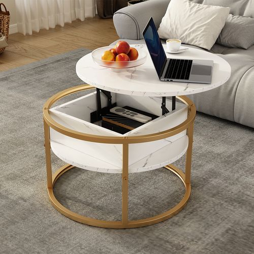 Table Basse Marlo, Blanc/Doré, 57x57cm