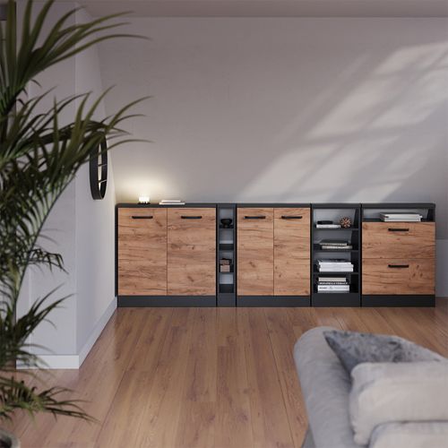 Ensembles De Meuble De Rangement Sous Pente Rion 55953 Chêne Doré/anthracite Lot De 2