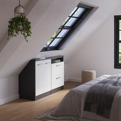 Ensembles De Meuble De Rangement Sous Pente Rion 55959 Blanc Brillant/anthracite Lot De 2