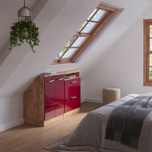 Ensembles De Meuble De Rangement Sous Pente Rion 55967 Rouge Brillant/chêne Doré Lot De 2