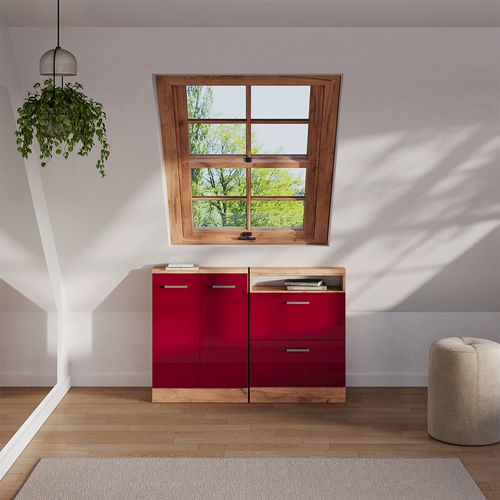 Ensembles De Meuble De Rangement Sous Pente Rion 55967 Rouge Brillant/chêne Doré Lot De 2