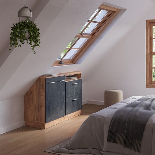 Ensembles De Meuble De Rangement Sous Pente Rion 55968 Béton Noir/chêne Doré Lot De 2