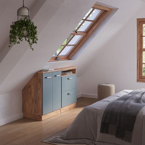 Ensembles De Meuble De Rangement Sous Pente Rion 55969 Bleu-gris/chêne Doré Lot De 2