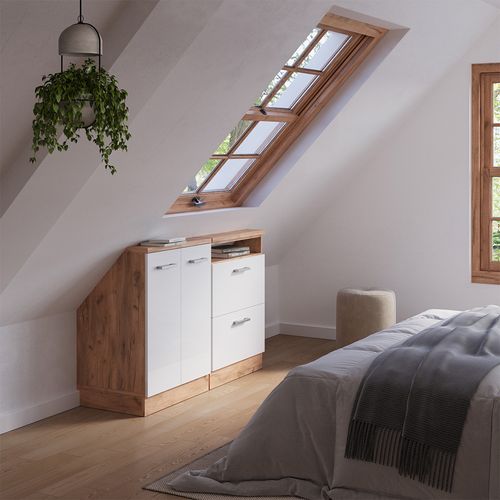 Ensembles De Meuble De Rangement Sous Pente Rion 55972 Blanc Brillant/chêne Doré Lot De 2