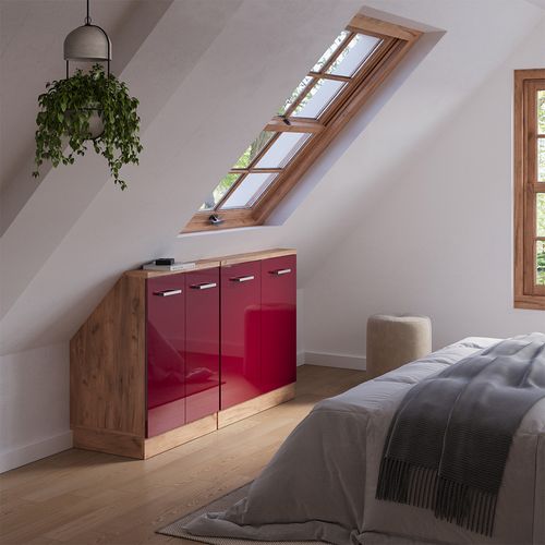 Ensembles De Meuble De Rangement Sous Pente Rion 56006 Rouge Brillant/chêne Doré Lot De 2
