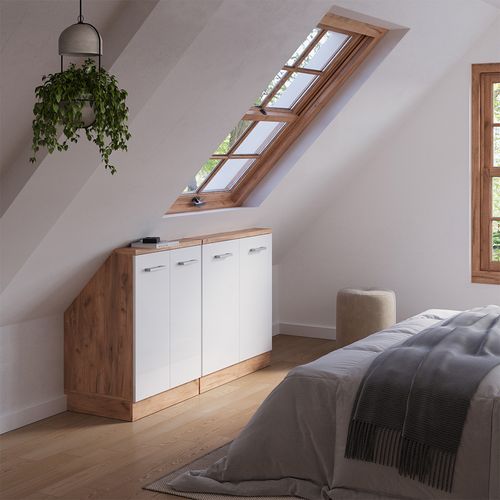 Ensembles De Meuble De Rangement Sous Pente Rion 56011 Blanc Brillant/chêne Doré Lot De 2