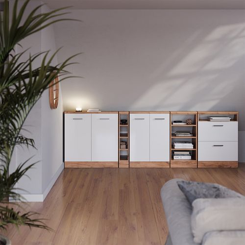 Ensembles De Meuble De Rangement Sous Pente Rion 56011 Blanc Brillant/chêne Doré Lot De 2