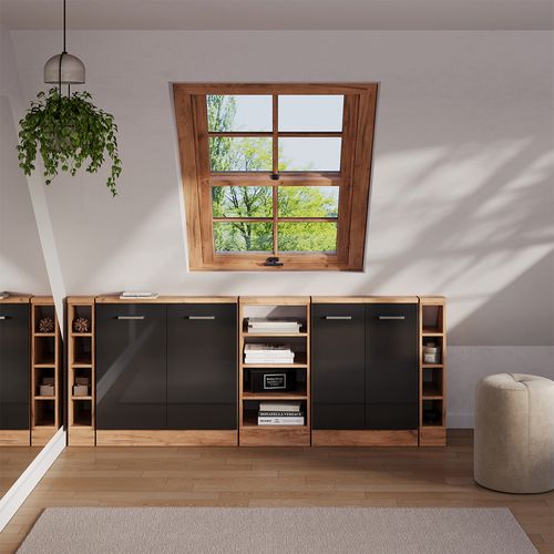 Ensembles De Meuble De Rangement Sous Pente Rion 56039 Anthracite Brillant/chêne Doré Lot De 5