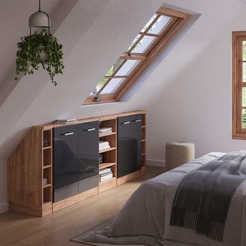 Ensembles De Meuble De Rangement Sous Pente Rion 56039 Anthracite Brillant/chêne Doré Lot De 5