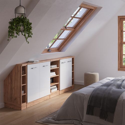 Ensembles De Meuble De Rangement Sous Pente Rion 56050 Blanc Brillant/chêne Doré Lot De 5