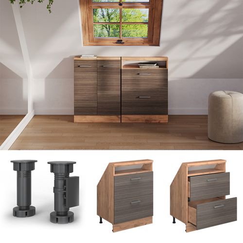 Meuble De Rangement Sous Pente Rion 56082 Gris Noble/chêne Doré Avec 2 Tiroirs