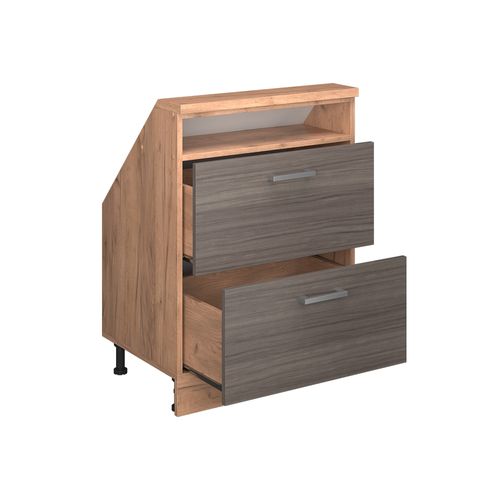 Meuble De Rangement Sous Pente Rion 56082 Gris Noble/chêne Doré Avec 2 Tiroirs