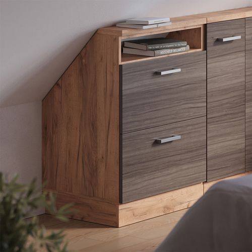 Meuble De Rangement Sous Pente Rion 56082 Gris Noble/chêne Doré Avec 2 Tiroirs