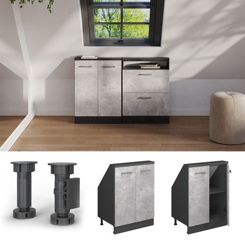 Meuble De Rangement Sous Pente Rion 56107 Béton/anthracite Avec 2 Portes