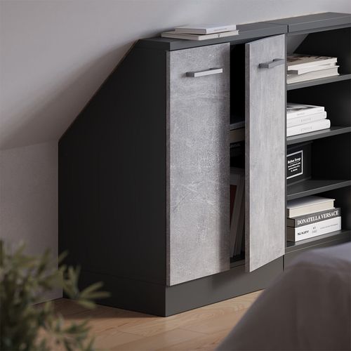 Meuble De Rangement Sous Pente Rion 56107 Béton/anthracite Avec 2 Portes