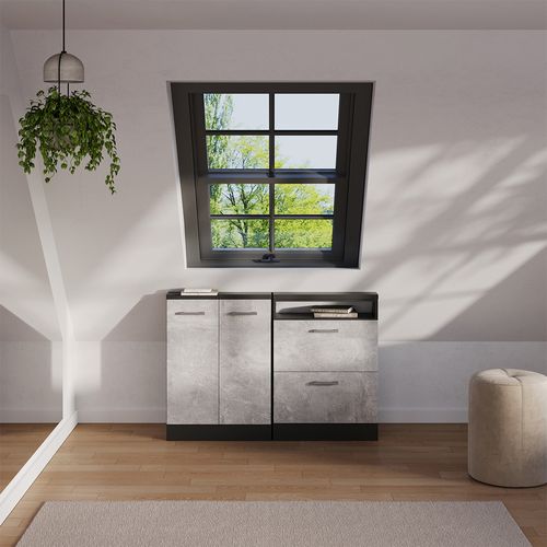 Meuble De Rangement Sous Pente Rion 56107 Béton/anthracite Avec 2 Portes