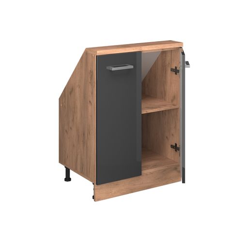 Meuble De Rangement Sous Pente Rion 56117 Anthracite Brillant/chêne Doré Avec 2 Portes