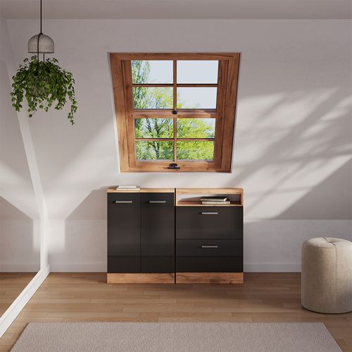 Meuble De Rangement Sous Pente Rion 56117 Anthracite Brillant/chêne Doré Avec 2 Portes