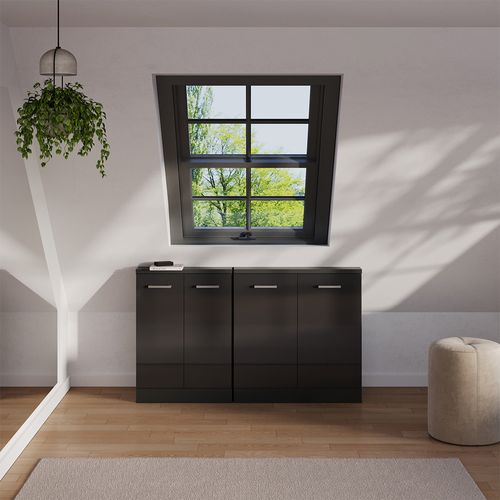 Meuble De Rangement Sous Pente Rion 56143 Anthracite Brillant/anthracite Avec 2 Portes