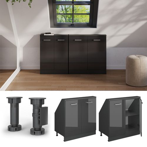 Meuble De Rangement Sous Pente Rion 56143 Anthracite Brillant/anthracite Avec 2 Portes