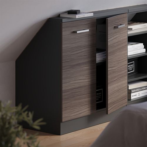 Meuble De Rangement Sous Pente Rion 56147 Gris Noble/anthracite Avec 2 Portes
