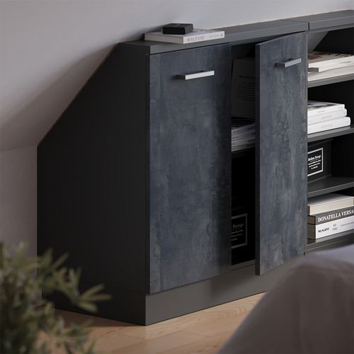 Meuble De Rangement Sous Pente Rion 56150 Noir Béton/anthracite Avec 2 Portes