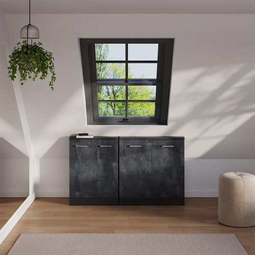 Meuble De Rangement Sous Pente Rion 56150 Noir Béton/anthracite Avec 2 Portes