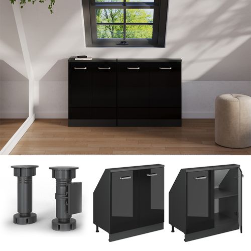Meuble De Rangement Sous Pente Rion 56152 Noir Brillant/anthracite Avec 2 Portes