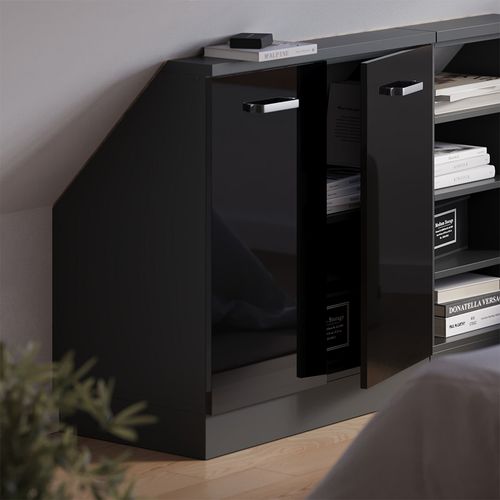 Meuble De Rangement Sous Pente Rion 56152 Noir Brillant/anthracite Avec 2 Portes