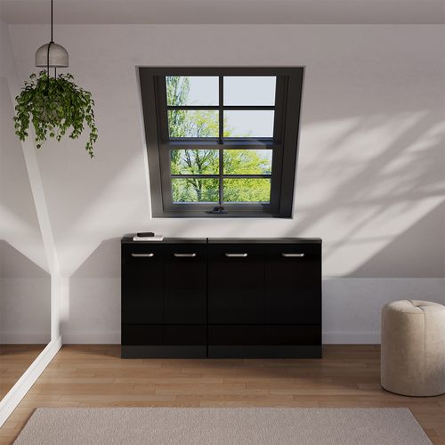 Meuble De Rangement Sous Pente Rion 56152 Noir Brillant/anthracite Avec 2 Portes