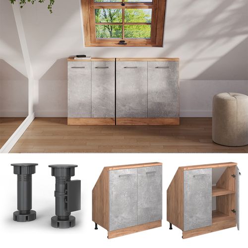 Meuble De Rangement Sous Pente Rion 56159 Béton/force Dor Chêne Avec 2 Portes