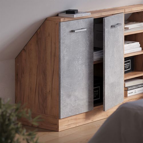 Meuble De Rangement Sous Pente Rion 56159 Béton/force Dor Chêne Avec 2 Portes