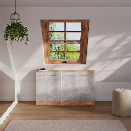 Meuble De Rangement Sous Pente Rion 56159 Béton/force Dor Chêne Avec 2 Portes