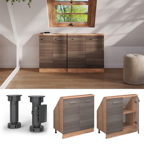 Meuble De Rangement Sous Pente Rion 56160 Gris Noble/chêne Doré Avec 2 Portes