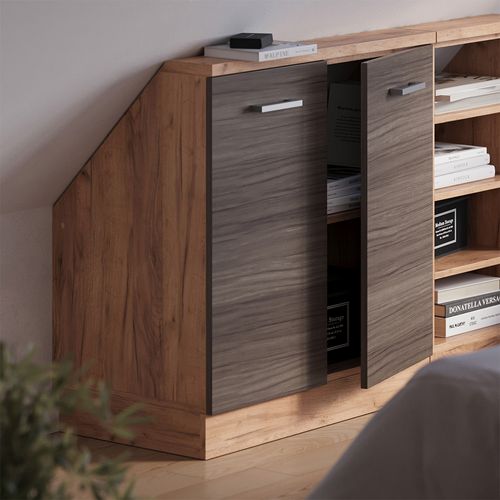 Meuble De Rangement Sous Pente Rion 56160 Gris Noble/chêne Doré Avec 2 Portes