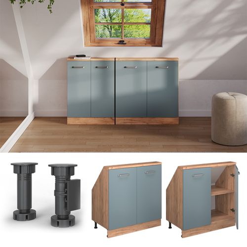 Meuble De Rangement Sous Pente Rion 56164 Bleu-gris/chêne Doré Avec 2 Portes