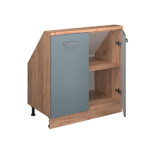 Meuble De Rangement Sous Pente Rion 56164 Bleu-gris/chêne Doré Avec 2 Portes
