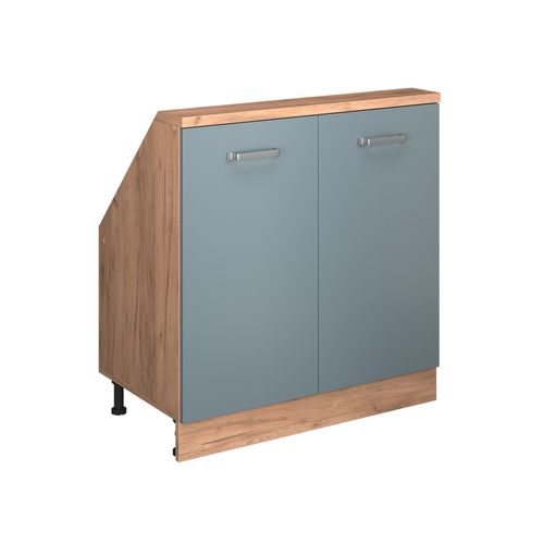 Meuble De Rangement Sous Pente Rion 56164 Bleu-gris/chêne Doré Avec 2 Portes