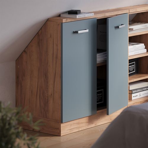 Meuble De Rangement Sous Pente Rion 56164 Bleu-gris/chêne Doré Avec 2 Portes