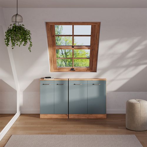 Meuble De Rangement Sous Pente Rion 56164 Bleu-gris/chêne Doré Avec 2 Portes