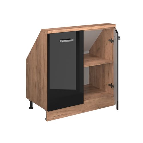 Meuble De Rangement Sous Pente Rion 56165 Noir Brillant/chêne Doré Avec 2 Portes