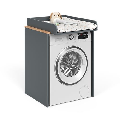 Armoire Machine à Laver Viktor 56189 Anthracite/chêne Doré 68x88.2cm 2 Pièces Avec Matelas à Langer