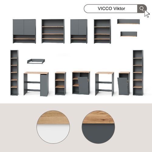 Armoire Machine à Laver Viktor 56189 Anthracite/chêne Doré 68x88.2cm 2 Pièces Avec Matelas à Langer