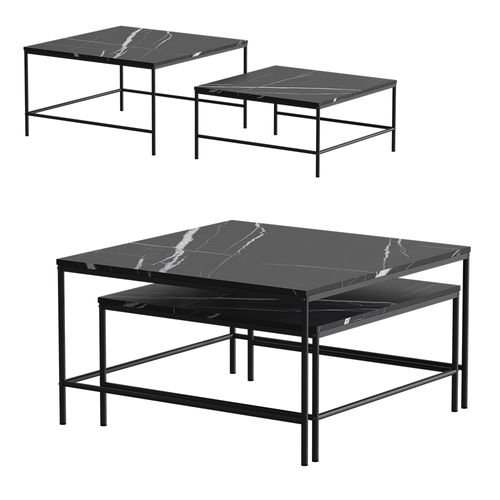 Set De Tables Basses Ramio 56191 Marbre Noir 80x80cm 2 Pièces