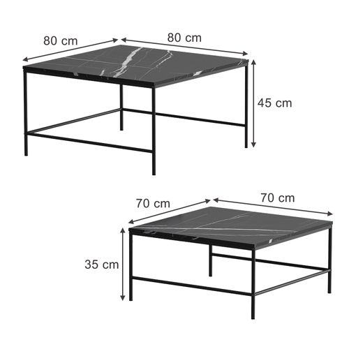 Set De Tables Basses Ramio 56191 Marbre Noir 80x80cm 2 Pièces