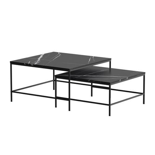Set De Tables Basses Ramio 56191 Marbre Noir 80x80cm 2 Pièces